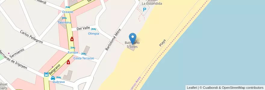 Mapa de ubicacion de Balneario 5 Soles en アルゼンチン, ブエノスアイレス州, Partido De Pinamar.