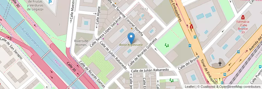 Mapa de ubicacion de Baloo Arganzuela en 西班牙, Comunidad De Madrid, Comunidad De Madrid, Área Metropolitana De Madrid Y Corredor Del Henares, Madrid.