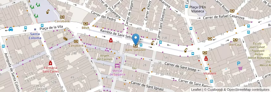 Mapa de ubicacion de Banc Sabadell en スペイン, カタルーニャ州, Barcelona, バルサルネス, Santa Coloma De Gramenet.