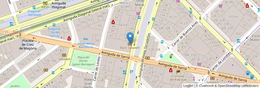 Mapa de ubicacion de Banc Sabadell en 스페인, Catalunya, Barcelona, Barcelonès, 바르셀로나.