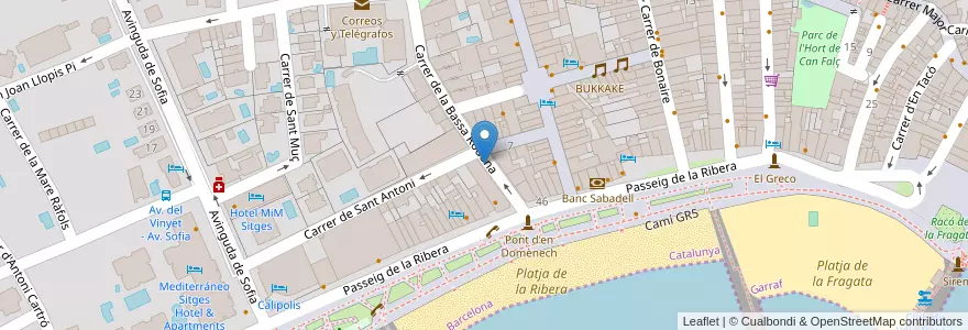 Mapa de ubicacion de Banc Sabadell en Sepanyol, Catalunya, Barcelona, Garraf, Sitges.
