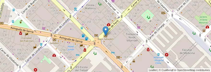 Mapa de ubicacion de Banc Sabadell en إسبانيا, كتالونيا, برشلونة, بارسلونس, Barcelona.