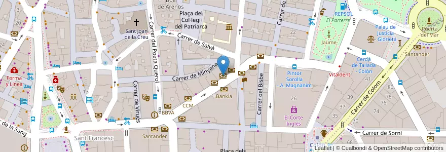 Mapa de ubicacion de Banc Sabadell en 스페인, Comunitat Valenciana, València / Valencia, Comarca De València, València.