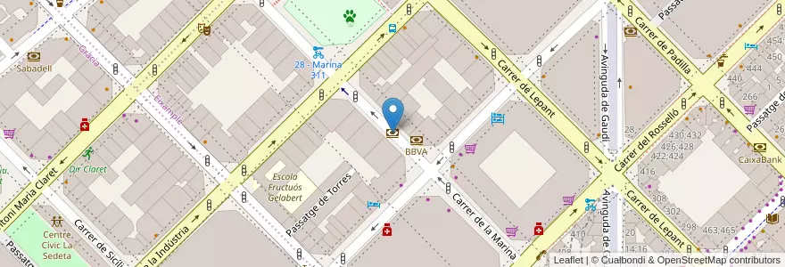 Mapa de ubicacion de banc sabadell en 西班牙, Catalunya, Barcelona, Barcelonès, Barcelona.