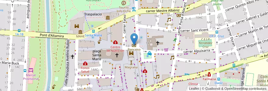 Mapa de ubicacion de Bancaixa en スペイン, バレンシア州, Alacant / Alicante, El Baix Vinalopó, Elx / Elche.
