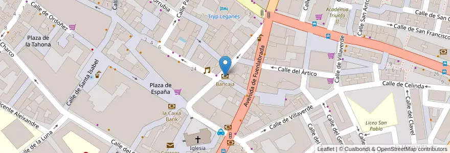 Mapa de ubicacion de Bancaja en 西班牙, Comunidad De Madrid, Comunidad De Madrid, Área Metropolitana De Madrid Y Corredor Del Henares, Leganés.