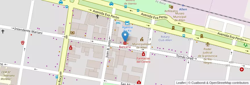 Mapa de ubicacion de Bancaria en Arjantin, Şili, Río Negro, Municipio De Allen, Departamento General Roca.