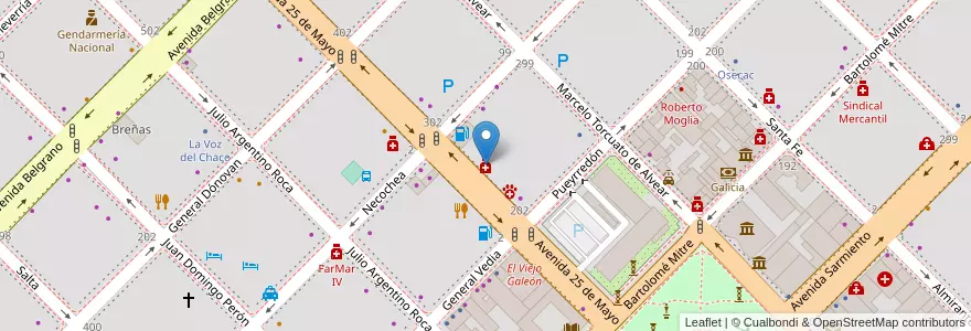 Mapa de ubicacion de Bancaria en Arjantin, Chaco, Departamento San Fernando, Resistencia, Resistencia.