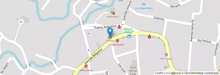 Mapa de ubicacion de Banco en Argentine, Córdoba, Departamento Punilla, Pedanía San Roque, Municipio De Tanti, Tanti.