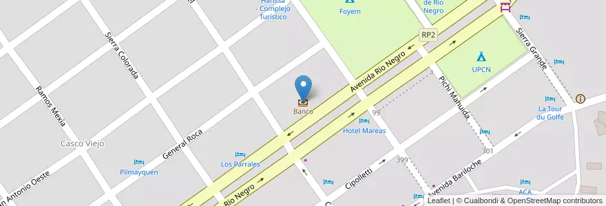 Mapa de ubicacion de Banco en アルゼンチン, リオネグロ州, Departamento San Antonio, Las Grutas, Las Grutas.