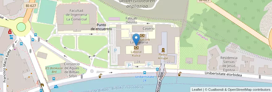 Mapa de ubicacion de Banco BBVA en スペイン, バスク州, Bizkaia, Bilboaldea, ビルバオ.