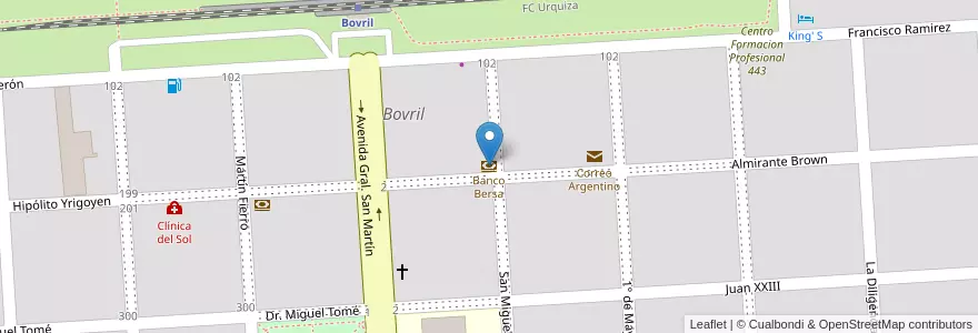 Mapa de ubicacion de Banco Bersa en 阿根廷, 恩特雷里奥斯省, Departamento La Paz, Distrito Alcaraz Primero, Bovril, Bovril.