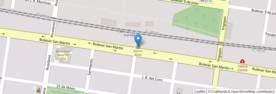 Mapa de ubicacion de Banco Bisel en Arjantin, Santa Fe, Departamento Iriondo, Municipio De Correa, Correa.