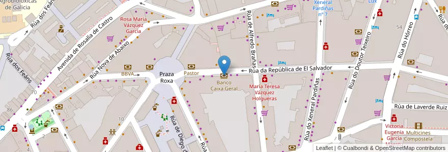 Mapa de ubicacion de Banco Caixa Geral en Spanien, Galicien, A Coruña, Santiago, Santiago De Compostela.