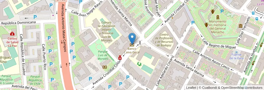 Mapa de ubicacion de Banco Caixa Geral en Espanha, Estremadura, Badajoz, Tierra De Badajoz, Badajoz.