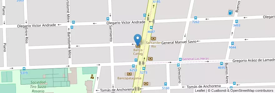 Mapa de ubicacion de Banco Canog en Argentina, Santa Fe, Departamento Rosario, Municipio De Rosario, Rosario.