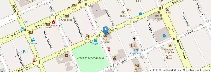 Mapa de ubicacion de Banco Chubut en 아르헨티나, Chubut, Trelew, Departamento Rawson.