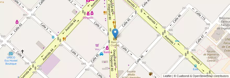 Mapa de ubicacion de Banco Ciudad, Casco Urbano en Arjantin, Buenos Aires, Partido De La Plata, La Plata.