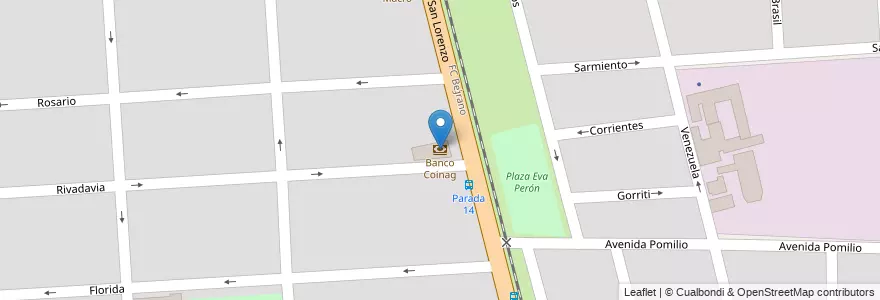 Mapa de ubicacion de Banco Coinag en Argentinië, Santa Fe, Departamento San Lorenzo, Municipio De Capitán Bermudez, Capitán Bermudez.