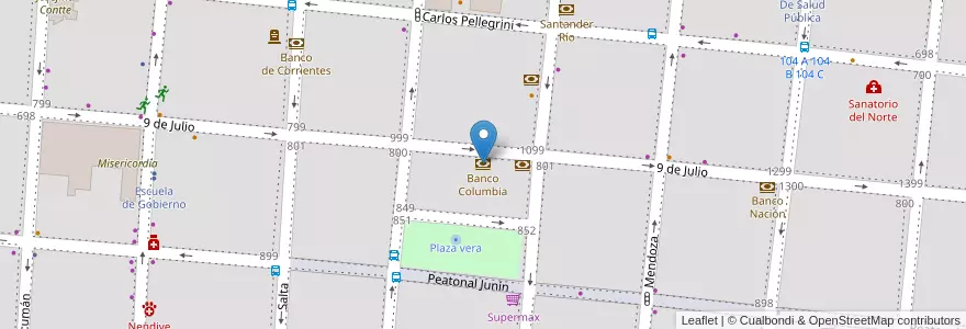 Mapa de ubicacion de Banco Columbia en アルゼンチン, コリエンテス州, Departamento Capital, Corrientes, Corrientes.