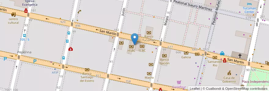 Mapa de ubicacion de Banco COMAFI en アルゼンチン, トゥクマン州, San Miguel De Tucumán, Departamento Capital, San Miguel De Tucumán.