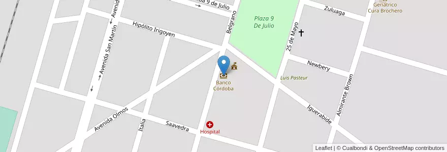 Mapa de ubicacion de Banco Córdoba en Argentinien, Provinz Córdoba, Departamento Presidente Roque Sáenz Peña, Pedanía La Amarga, Municipio De Melo, Melo.