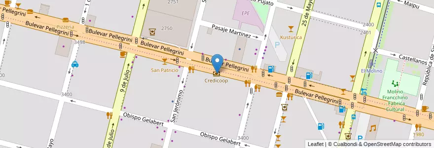 Mapa de ubicacion de Banco Credicoop en Argentina, Santa Fe, Departamento La Capital, Santa Fe Capital, Santa Fe.