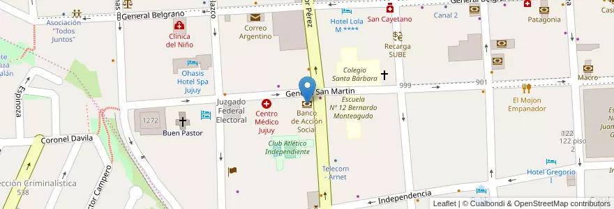 Mapa de ubicacion de Banco de Acción Social en Argentinië, Jujuy, Departamento Doctor Manuel Belgrano, Municipio De San Salvador De Jujuy.