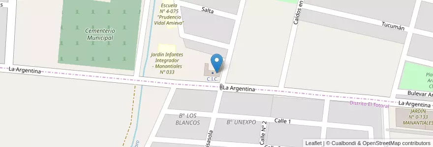 Mapa de ubicacion de Banco de alimentos en Arjantin, Şili, Mendoza, Departamento Tunuyán, Distrito El Totoral.