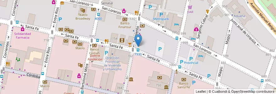 Mapa de ubicacion de Banco de Córdoba en Argentine, Santa Fe, Departamento Rosario, Municipio De Rosario, Rosario.