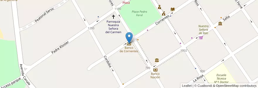 Mapa de ubicacion de Banco de Corrientes en 아르헨티나, Corrientes, Departamento Bella Vista, Municipio De Bella Vista.