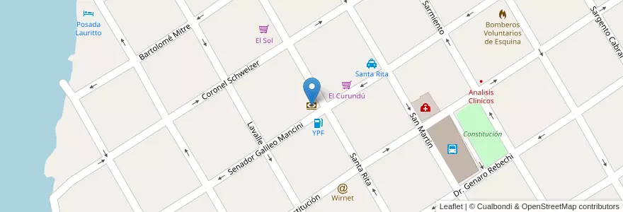 Mapa de ubicacion de Banco de Corrientes en Argentina, Corrientes, Departamento Esquina, Municipio De Esquina.