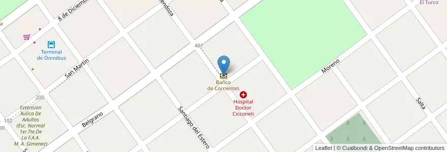 Mapa de ubicacion de Banco de Corrientes en Аргентина, Корриентес, Departamento San Cosme, Municipio De Paso De La Patria.