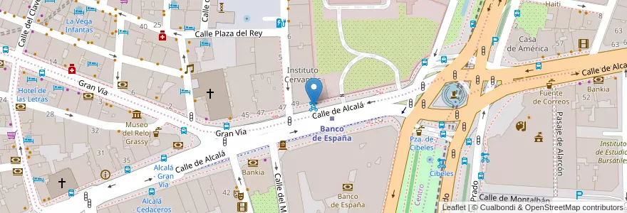 Mapa de ubicacion de Banco de España en スペイン, マドリード州, Comunidad De Madrid, Área Metropolitana De Madrid Y Corredor Del Henares, Madrid.