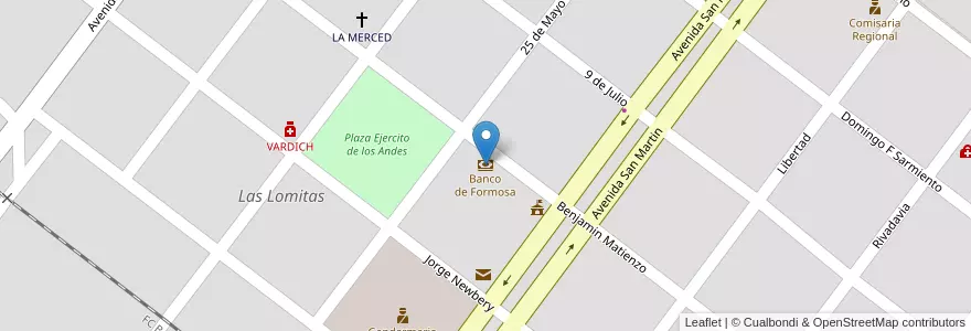Mapa de ubicacion de Banco de Formosa en アルゼンチン, フォルモサ州, Departamento Patiño, Municipio De Las Lomitas, Las Lomitas.