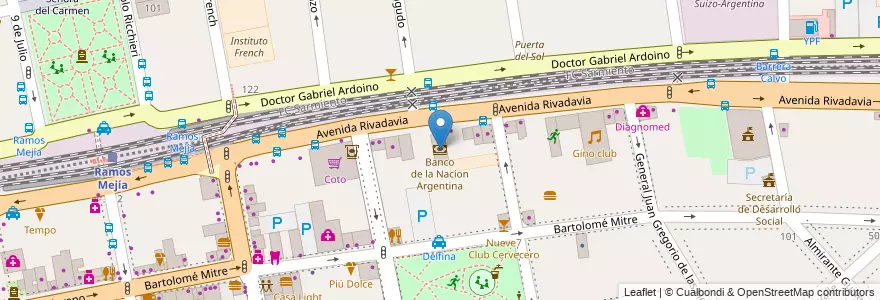 Mapa de ubicacion de Banco de la Nacíon Argentina en 阿根廷, 布宜诺斯艾利斯省, Partido De La Matanza, Ramos Mejía.