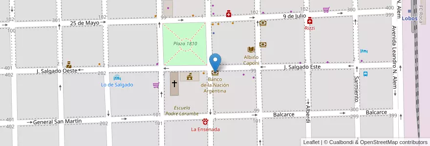 Mapa de ubicacion de Banco de la Nación Argentina en Argentinië, Buenos Aires, Partido De Lobos, Lobos.