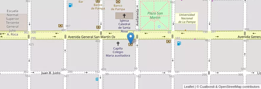 Mapa de ubicacion de Banco de la Nación Argentina en アルゼンチン, ラ・パンパ州, Municipio De Santa Rosa, Departamento Capital, Santa Rosa.