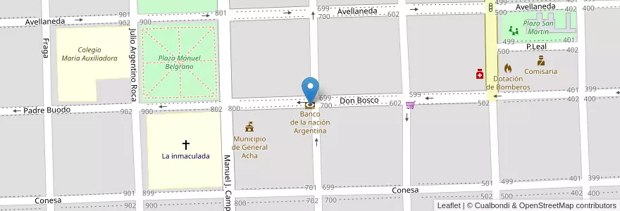 Mapa de ubicacion de Banco de la nación Argentina en 아르헨티나, La Pampa, Municipio De General Acha, Departamento Utracán, General Acha.