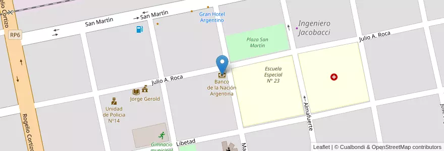 Mapa de ubicacion de Banco de la Nación Argentina en Argentine, Chili, Province De Río Negro, Departamento Veinticinco De Mayo, Ingeniero Jacobacci.