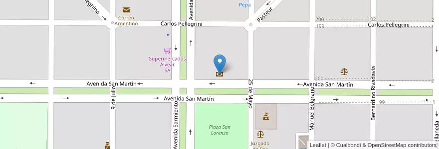 Mapa de ubicacion de Banco de la Pampa en アルゼンチン, ラ・パンパ州, Departamento Chapaleufú, Municipio De Intendente Alvear, Intendente Alvear.