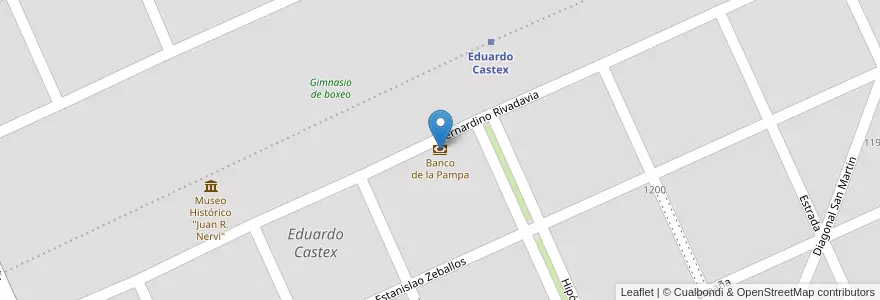 Mapa de ubicacion de Banco de la Pampa en アルゼンチン, ラ・パンパ州, Departamento Conhelo, Municipio De Eduardo Castex, Eduardo Castex.