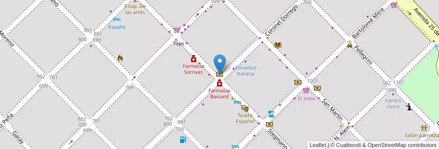 Mapa de ubicacion de Banco de la Pcia de La Pampa en Arjantin, Buenos Aires, Partido De Coronel Pringles, Coronel Pringles.