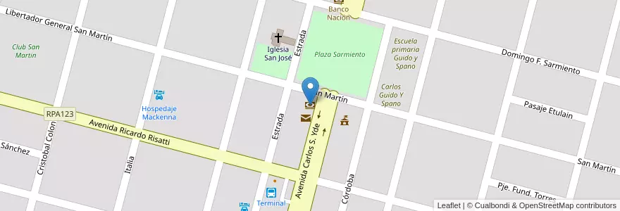 Mapa de ubicacion de Banco de la Provincia en Аргентина, Кордова, Departamento Río Cuarto, Pedanía Cautiva, Municipio De Vicuña Mackenna, Vicuña Mackenna.