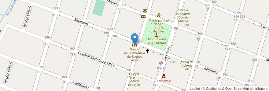 Mapa de ubicacion de Banco de la Provincia de Buenos Aires en Arjantin, Buenos Aires, Partido De San Andrés De Giles.