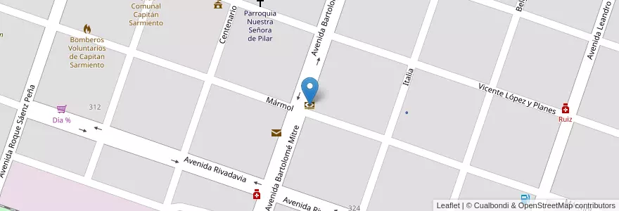 Mapa de ubicacion de Banco de la Provincia de Buenos Aires en Arjantin, Buenos Aires, Partido De Capitán Sarmiento, Capitán Sarmiento.