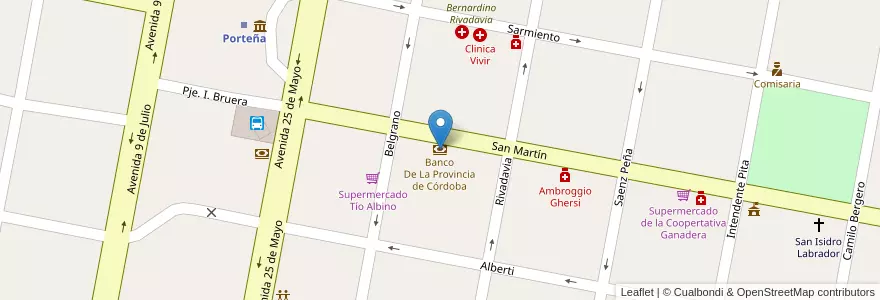 Mapa de ubicacion de Banco De La Provincia de Córdoba en آرژانتین, Córdoba, Departamento San Justo, Pedanía Libertad, Municipio De Porteña.