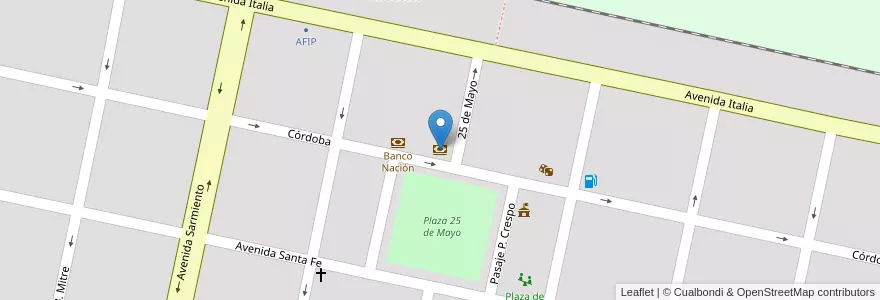 Mapa de ubicacion de Banco de la Provincia de Córdoba en Argentine, Córdoba, Departamento Marcos Juárez, Pedanía Liniers, Municipio De Corral De Bustos, Corral De Bustos.