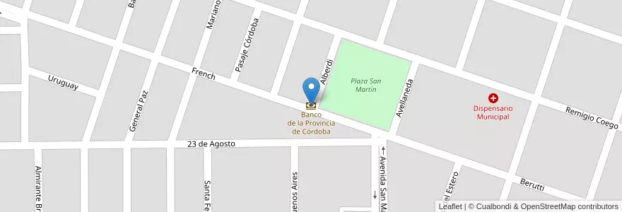 Mapa de ubicacion de Banco de la Provincia de Córdoba en Arjantin, Córdoba, Departamento Río Cuarto, Pedanía Cautiva, Municipio De San Basilio, San Basilio.