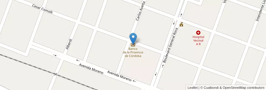 Mapa de ubicacion de Banco de la Provincia de Córdoba en Argentinien, Provinz Córdoba, Departamento Juárez Celman, Pedanía Reducción, Municipio De Alejandro Roca.